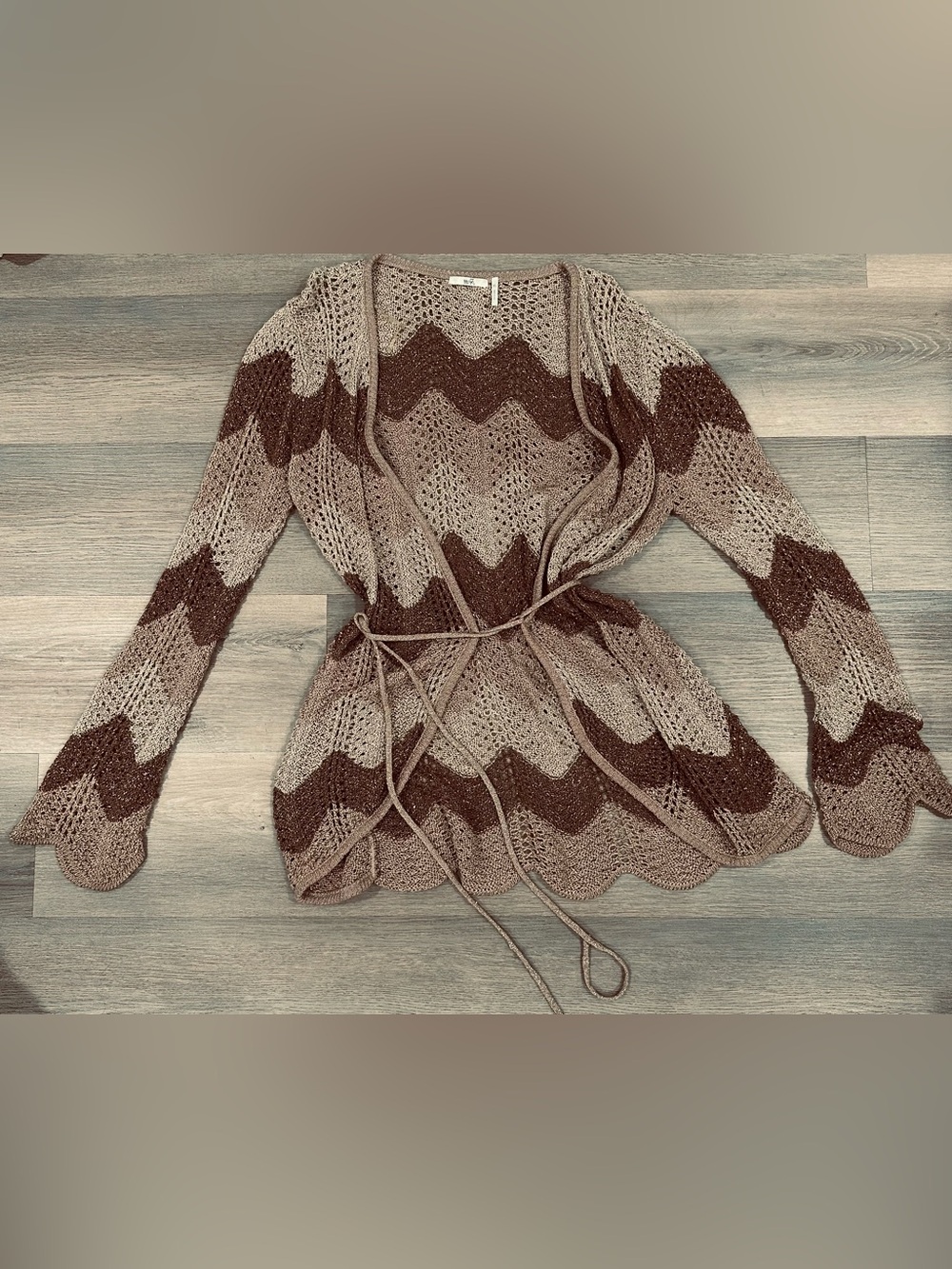 Bathing Suit Cover Up Y2K Tie-Front Cardigan in Taupe & Chocolate Bohemian